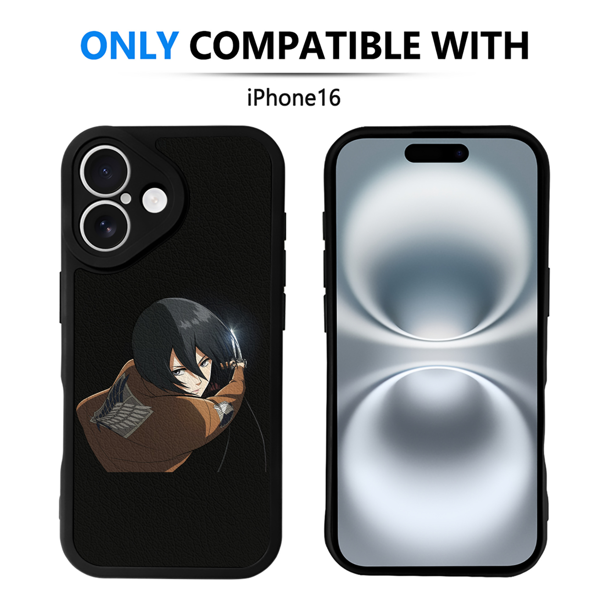 （画像用） 進撃の巨人 ミカサ·アッカーマン Attack on Titan Mikasa Ackerman 【iPhone 16シリーズ対応】シリコンスマホケース（レザー調） 材質：シリコン